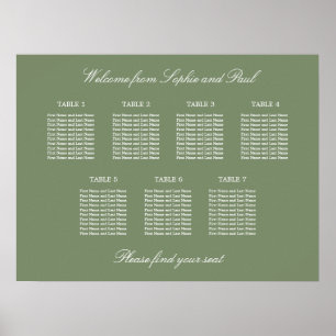 Affiche de plan de table de mariage vert sauge 7