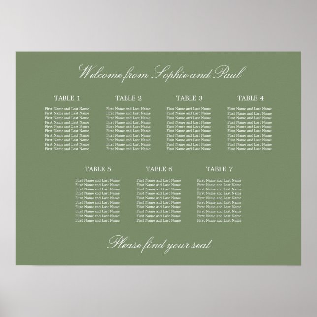 Affiche de plan de table de mariage vert sauge 7 (Devant)