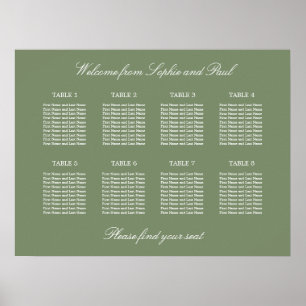 Affiche de plan de table de mariage vert sauge 8