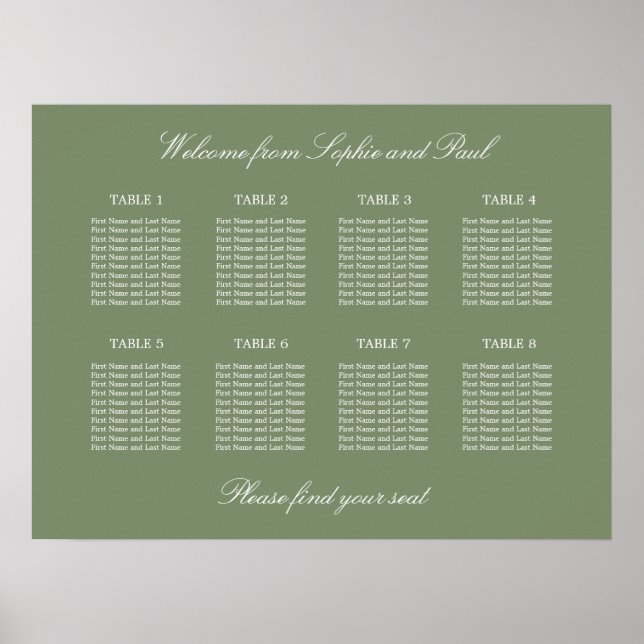 Affiche de plan de table de mariage vert sauge 8 (Devant)