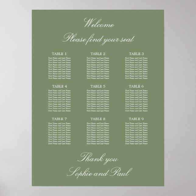 Affiche de plan de table de mariage vert sauge 9 (Devant)