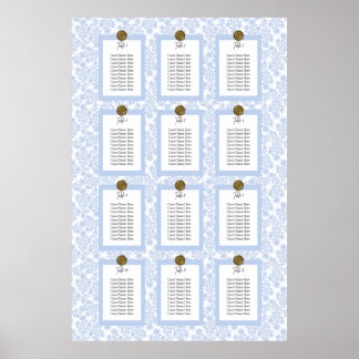 Affiche de plan de table élégant et floral bleu
