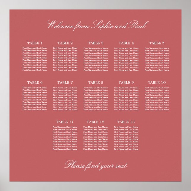 Affiche de plan de table rose poussiéreux 13 (Devant)