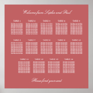 Affiche de plan de table rose poussiéreux 14