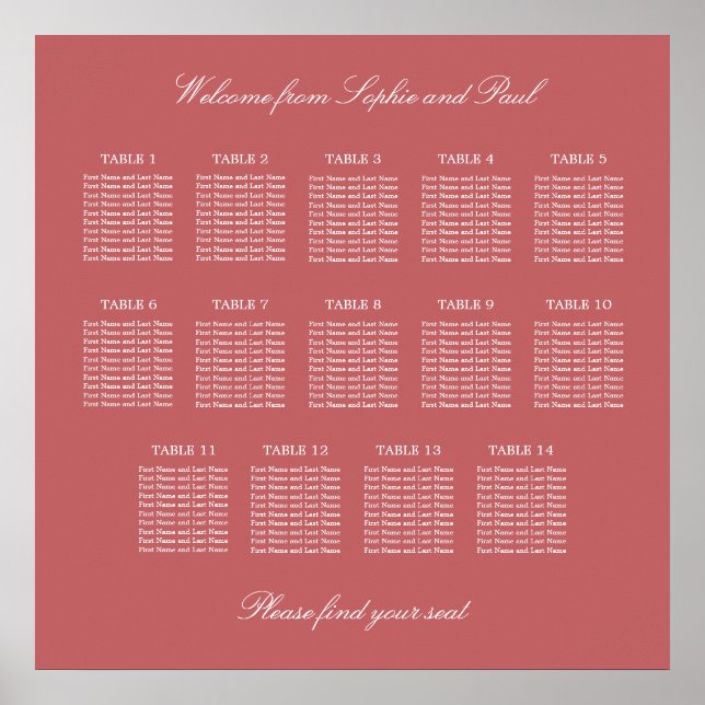 Affiche de plan de table rose poussiéreux 14 (Devant)