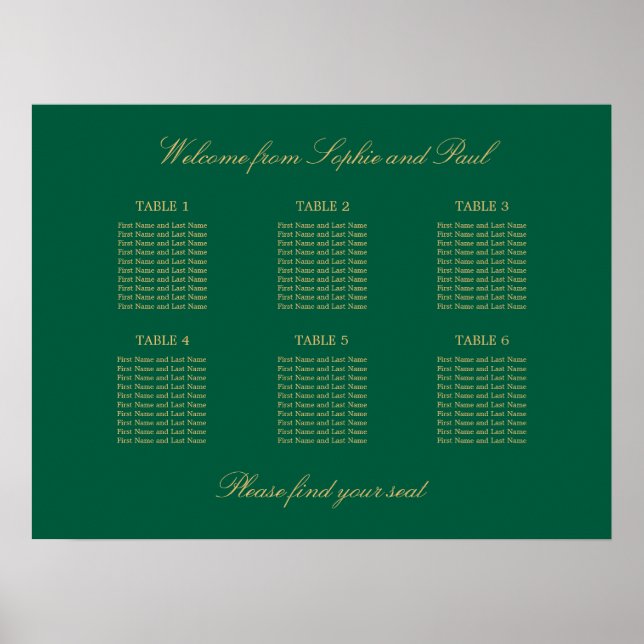 Affiche de plan de table Vert Beige Doré 6 (Devant)