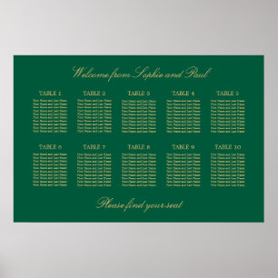 Affiche de plan de table vert doré beige 10