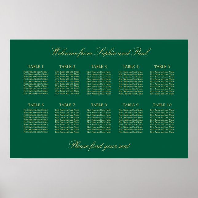 Affiche de plan de table vert doré beige 10 (Devant)