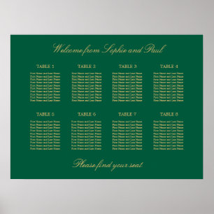 Affiche de plan de table vert doré beige 8
