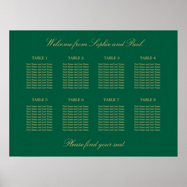 Affiche de plan de table vert doré beige 8 (Devant)