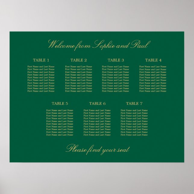 Affiche de plan de table Vert Or Beige 7 (Devant)