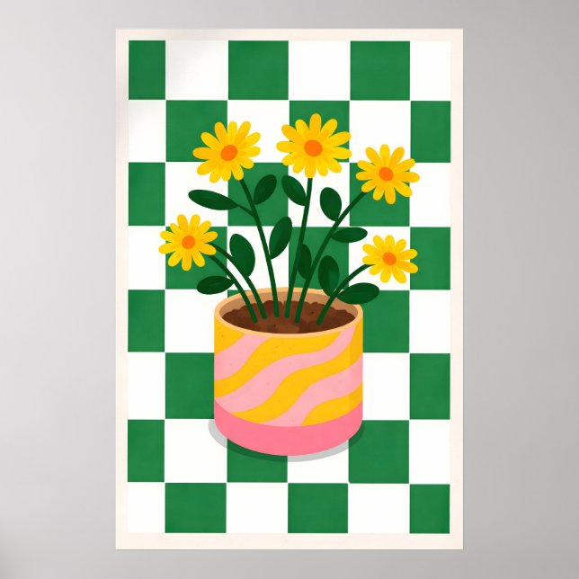 Affiche de plante à fleurs jaunes, damier vert (Devant)