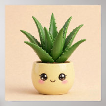 Affiche de plante intérieure Kawaii Aloe Vera