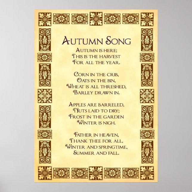 Affiche de poème de Thanksgiving de chanson d'auto (Devant)
