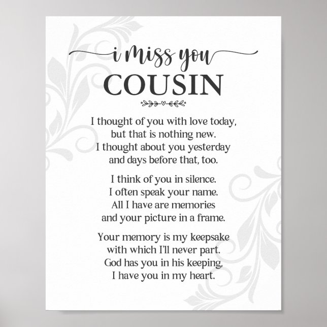 Affiche de poème pour cousin que je regrette (Devant)