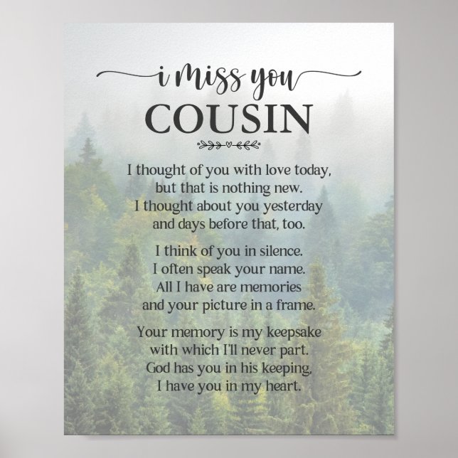 Affiche de poème pour cousin que je regrette (Devant)