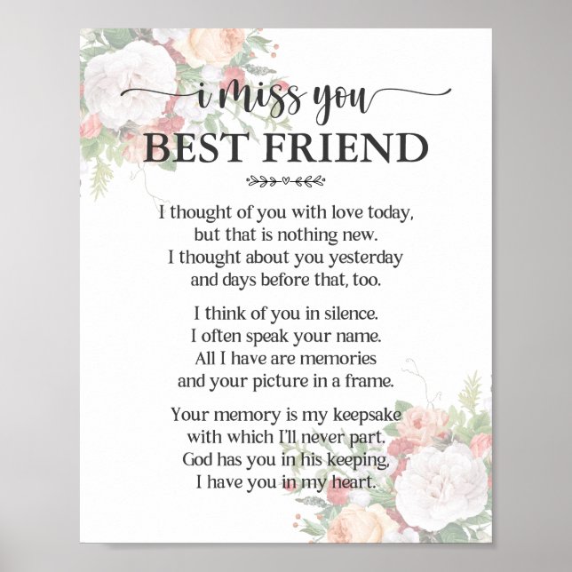 Affiche de poème pour meilleur ami « Tu me manques (Devant)