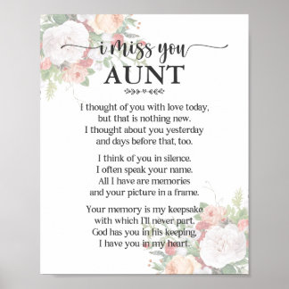 Affiche de poème pour tante 'Tu me manques'