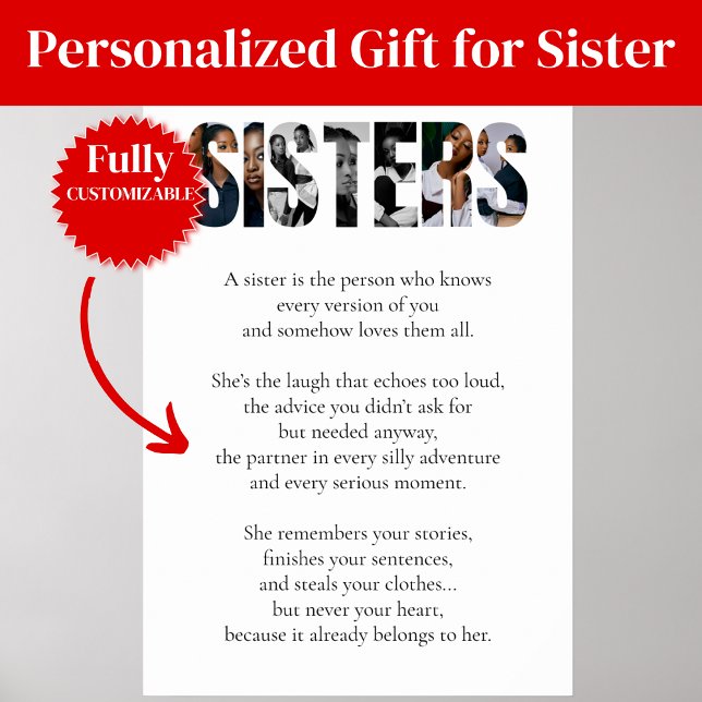 Affiche de poème SISTERS – Cadeau sincère pour une (SISTERS Poem Poster – Heartfelt Gift for Sister)