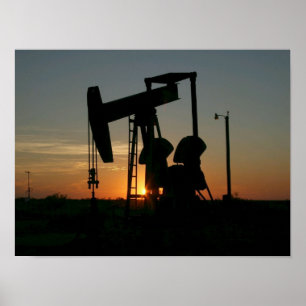Affiche de pompe à pétrole Texas au coucher du sol