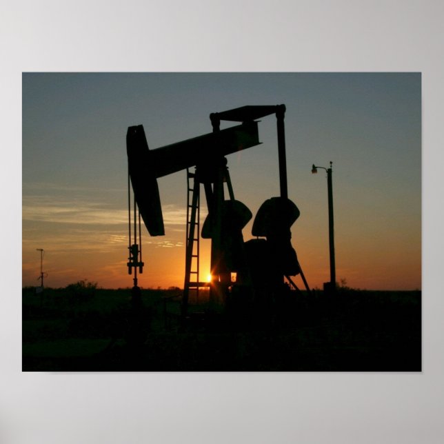 Affiche de pompe à pétrole Texas au coucher du sol (Devant)