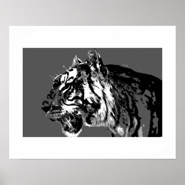 Affiche de pop art du tigre sibérien B&W (Devant)