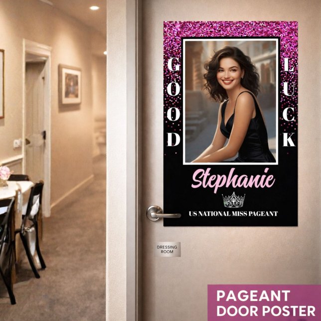 Affiche de porte de concours de beauté Pink Glimme (Custom pageant send-off door poster for contestants, titleholders, pageant moms, and supporters)