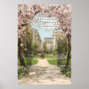 Affiche de porte de jardin printanier Cerisiers en