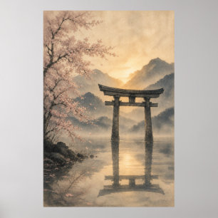 Affiche de porte japonaise Torii au coucher du sol