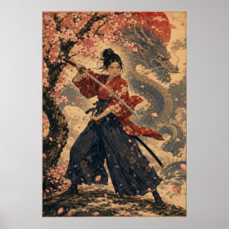 Affiche de portrait de femme japonaise sous soleil