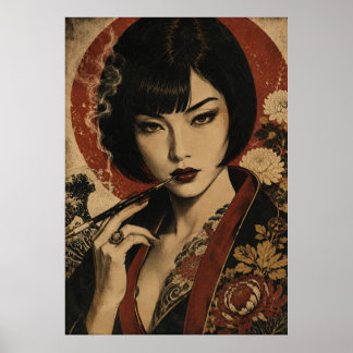 Affiche de portrait de femme japonaise sous soleil