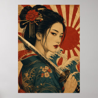 Affiche de portrait de femme japonaise sous soleil