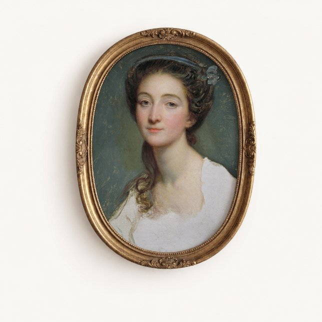 Affiche de portrait de femme rococo antique (Antique Rococo Portrait Wall Art Poster - close-up view (frame/decor not included))