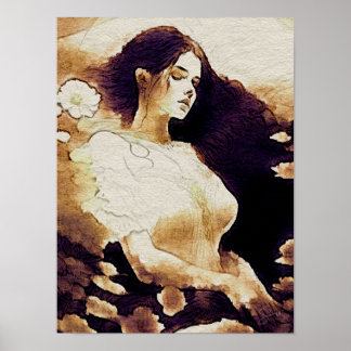 Affiche de portrait de fille rêveuse sur le mur
