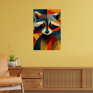 Affiche de portrait de raton laveur géométrique