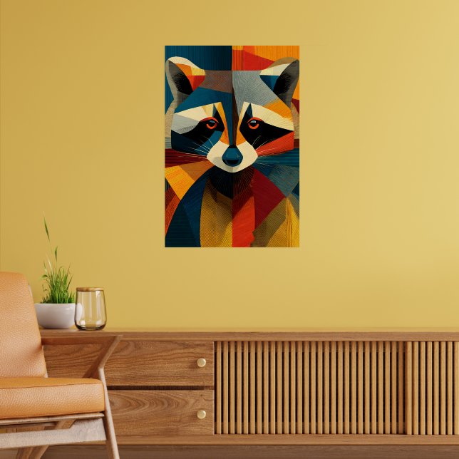 Affiche de portrait de raton laveur géométrique (Salon 2)