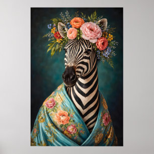 Affiche de portrait de zèbre floral, maximaliste b