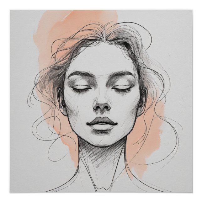 Affiche de portrait féminin Elegant Line Art – Dou (Devant)