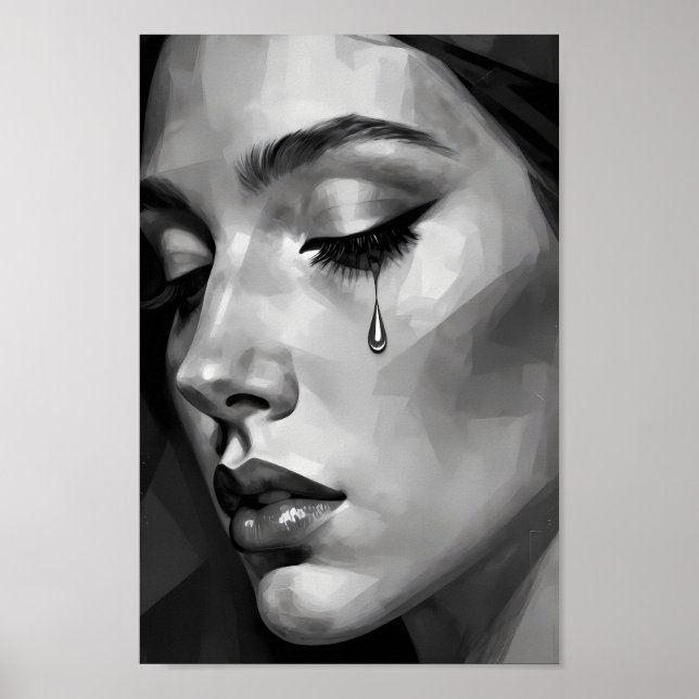 Affiche de portrait monochrome de chagrin silencie (Devant)