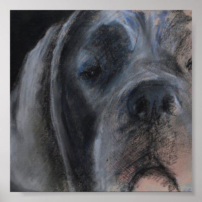 Affiche de portrait pastel du Grand Danois bleu (Devant)