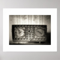Affiche de poster de radio horloge vintage sépia