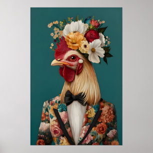 Affiche de poulet en costume, Portrait de poulet, 