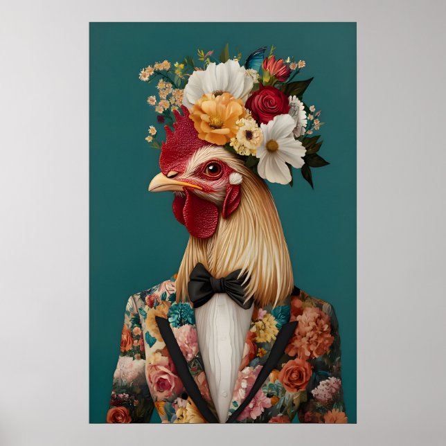 Affiche de poulet en costume, Portrait de poulet,  (Devant)