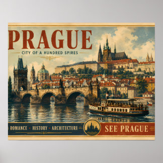 Affiche de Prague - Ville aux cent flèches - Vinta