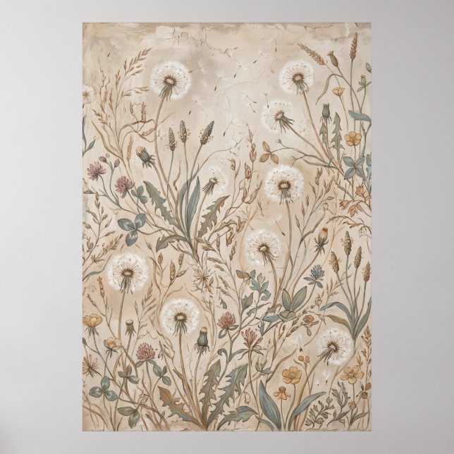 Affiche de Prairie de Fleurs Sauvages Vintage (Devant)