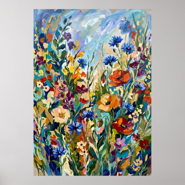 Affiche de prairie fleurie colorée (Devant)