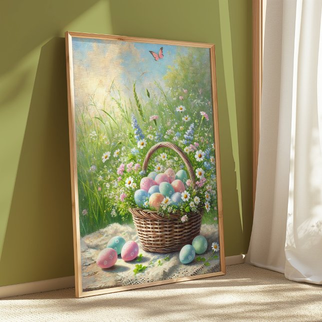 Affiche de printemps Panier de Pâques | Art mural  (Créateur téléchargé)