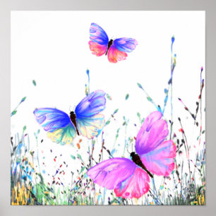 Affiche de printemps Papillons colorés volant en p