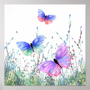 Affiche de printemps Papillons colorés volants