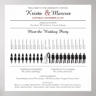 Affiche de programme de mariage à silhouettes simp